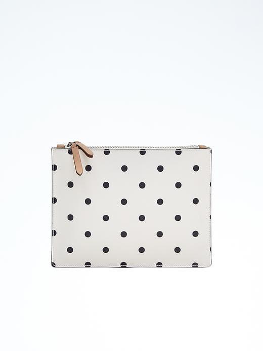 Banana Republic Mixed Dot Double Zip Pouch - White