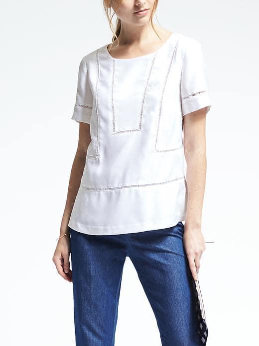 Banana Republic Womens Short Sleeve Embroidered Tee - White