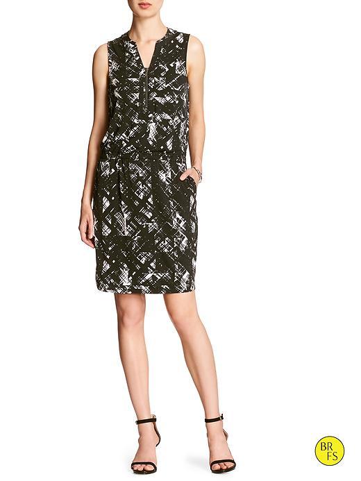Banana Republic Womens Factory Print Zipper Dress Size L - Black And White Print