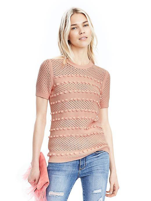 Banana Republic Womens Pom Pom Open Knit Top Size L - Pink Blush