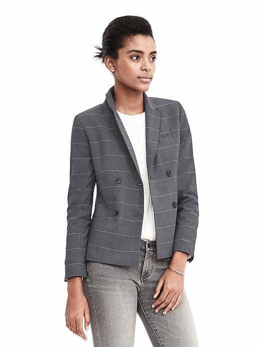 Banana Republic Womens Double Breasted Windowpane Lightweight Wool Blazer - Plaid