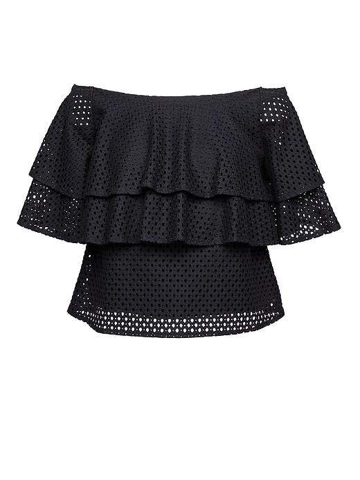 Banana Republic Womens Lace Off The Shoulder Ruffle Top Navy Size L