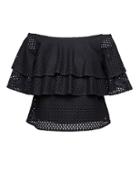 Banana Republic Womens Lace Off The Shoulder Ruffle Top Navy Size L
