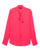 Banana Republic Womens Petite Dillon Classic-fit Tie-neck Shirt Hot Bright Pink Size L