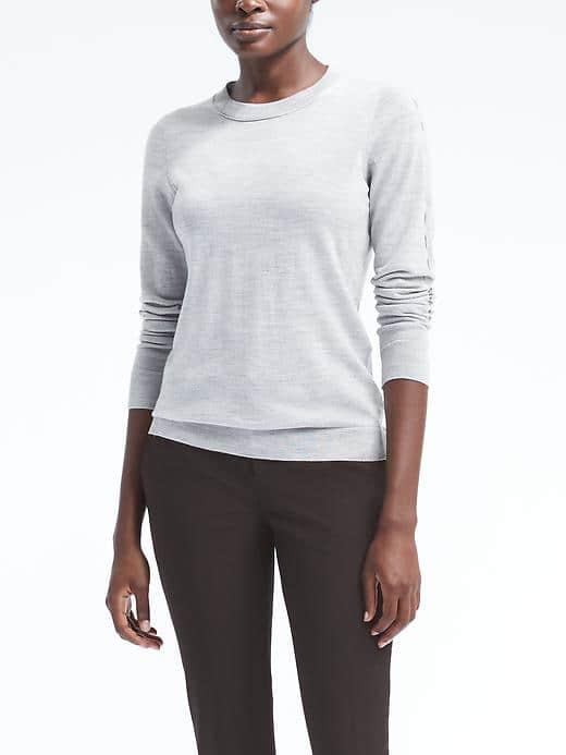 Banana Republic Womens Washable Merino Peekaboo Pullover Crew - Heather Gray