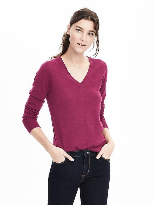 Banana Republic Womens Merino Sweater Vee - Dark Berry
