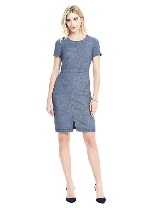 Banana Republic Womens Stitch Detail Flannel Dress - Medium Blue Heather