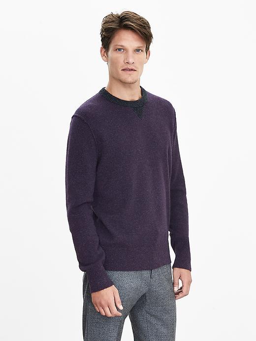 Banana Republic Mens Italian Wool Baseball Crew Pullover Size L Tall - Purple