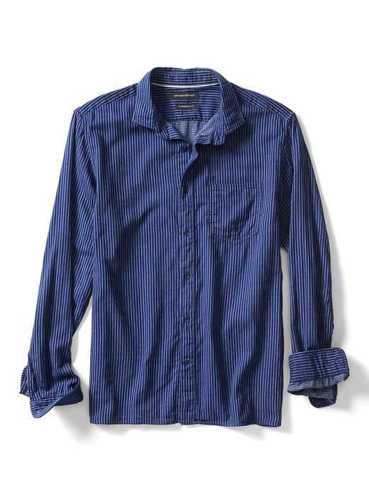 Banana Republic Mens Camden Fit Stripe Dark Denim Shirt - Dark Indigo