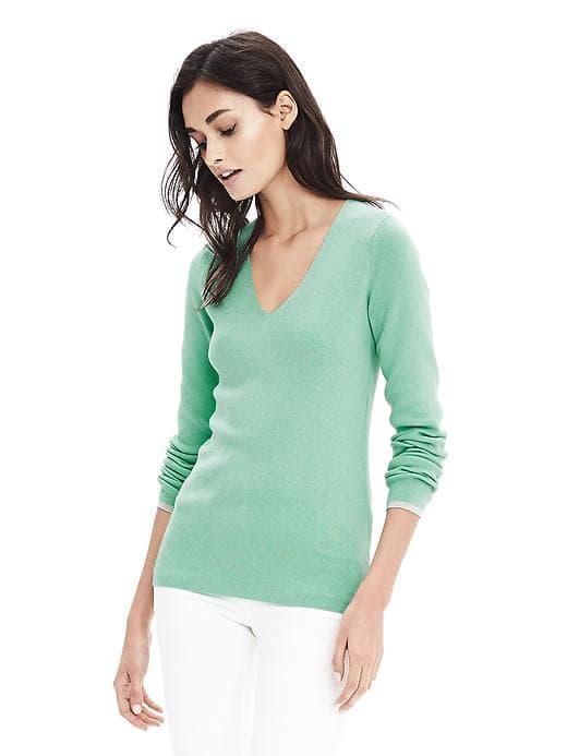 Banana Republic Womens Italian Silk Cotton Ribbed Vee Pullover - Fresh Mint