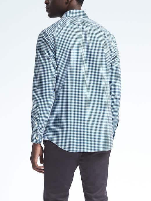 Banana Republic Mens Grant Fit Non Iron Stretch Check Shirt - Malibu Blue