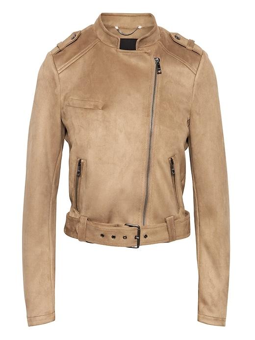 Banana Republic Womens Vegan Stretch-suede Moto Jacket Camel Size Xl