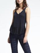 Banana Republic Womens Metallic Flutter Hem Tank - Navy