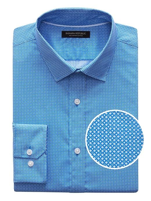 Banana Republic Mens Grant Slim-fit Supima Cotton Dot Shirt Damselfish Blue Size L