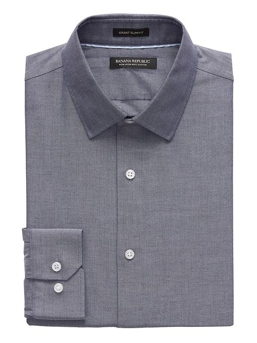 Banana Republic Mens Grant Slim-fit Non-iron Herringbone Shirt Navy Size Xl