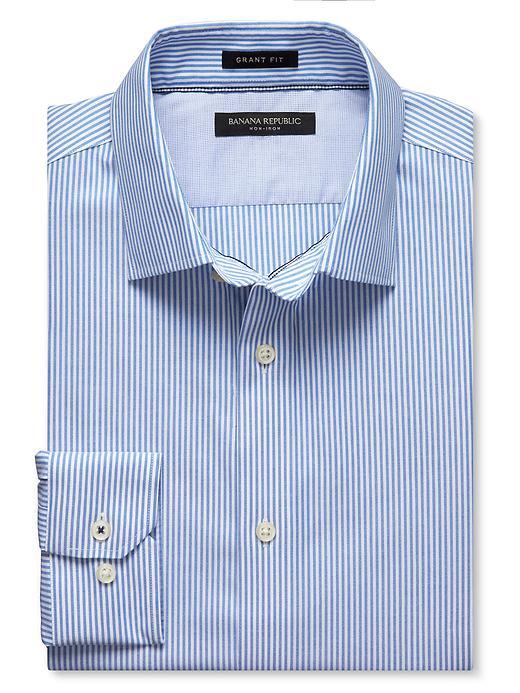 Banana Republic Mens Grant Fit Non Iron Medium Stripe Shirt Size L Tall - Damselfish Blue