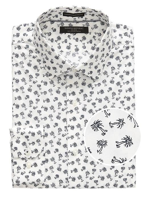 Banana Republic Mens Camden Standard-fit Non-iron Stretch Palm Print Shirt Comet Blue Size L