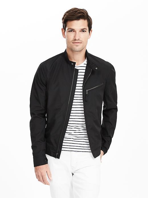 Banana Republic Mens Black Moto Zip Jacket Size M Tall - Black