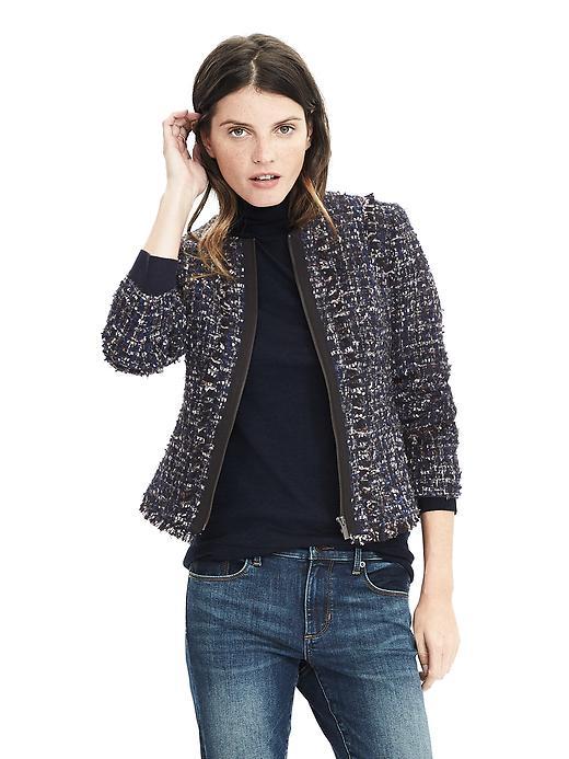 Banana Republic Tweed Collarless Jacket Size 0 Petite - Preppy Navy
