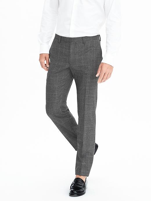 Banana Republic Mens Slim Grey Plaid Wool Suit Trouser Size 34w 36l Tall - Charcoal