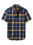 Banana Republic Slim Fit Custom 078 Wash Check Short Sleeve Shirt Size L Tall - Preppy Navy