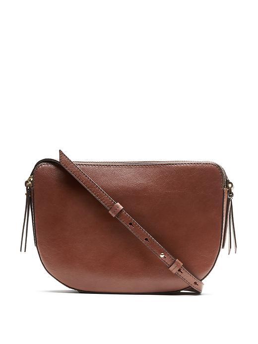 Banana Republic Italian Leather Double Zip Crossbody Size One Size - Chestnut