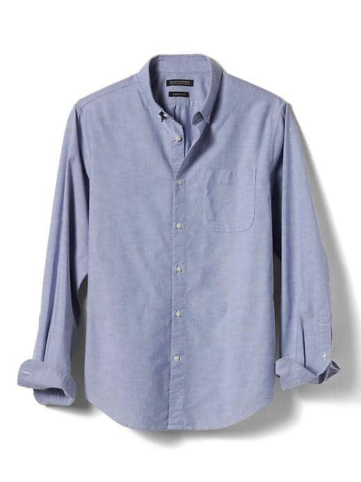 Banana Republic Mens Grant Fit Mechanical Stretch Oxford Shirt - Anchor Royal