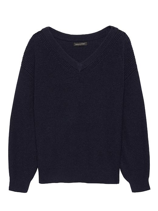 Banana Republic Womens Wool-cotton Blend Ribbed V-neck Sweater Navy Size Xs