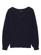 Banana Republic Womens Wool-cotton Blend Ribbed V-neck Sweater Navy Size Xs