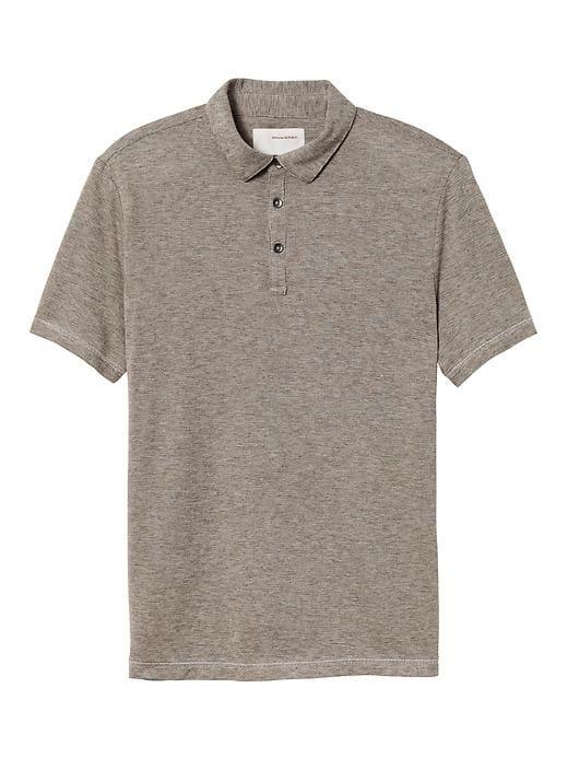 Banana Republic Mens Heritage Stripe Cotton Yak Wool Polo - Vintage Taupe