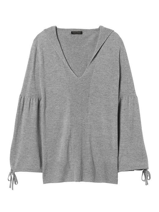 Banana Republic Womens Washable Cashmere Blend Drawstring Sleeve Hoodie - Steel Gray