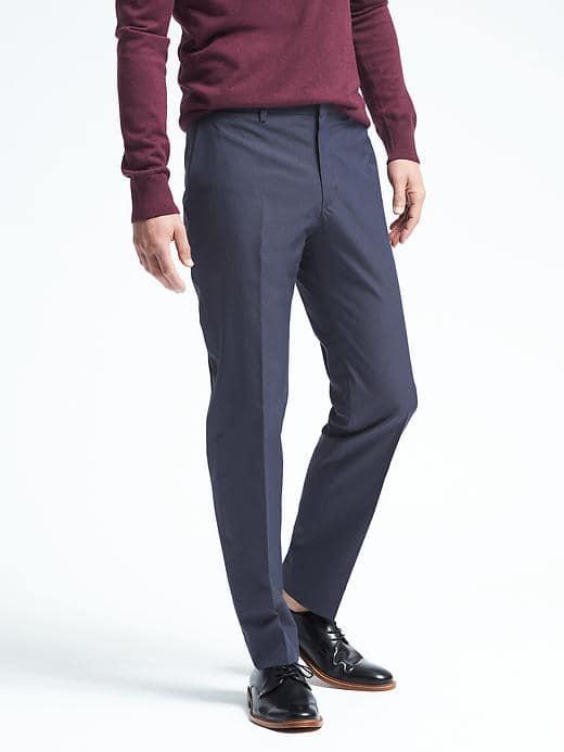 Banana Republic Mens Slim Glen Plaid Non Iron Pant - Navy