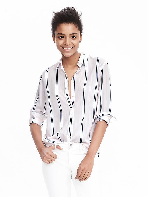 Banana Republic Dillon Fit Pattern Shirt Size L Petite - White