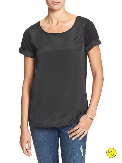 Banana Republic Womens Factory Rolled Sleeve Tee Size L Petite - Black