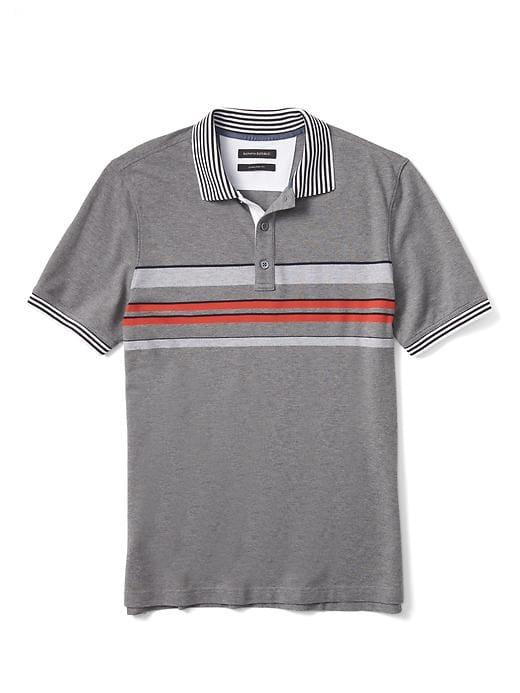Banana Republic Mens Multi Stripe Pique Polo - Gray Texture