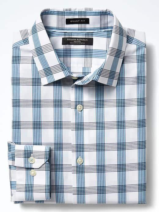 Banana Republic Mens Grant Fit Non Iron Check Shirt - Teal
