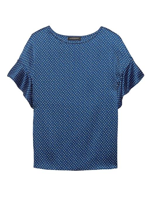 Banana Republic Womens Dot Flutter Sleeve Polished Tee Comet Blue Size M