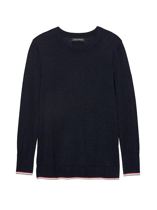 Banana Republic Womens Machine-washable Merino Crew Sweater-neck Sweater Navy With Coral, White & Gray Accent Size M