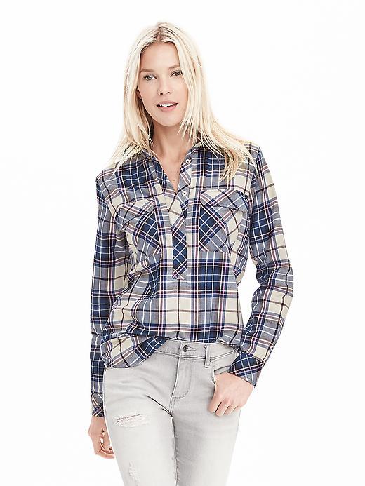Banana Republic Womens Soft Wash Blue Plaid Flannel Dolman Shirt Size L - Philipsburg Blue