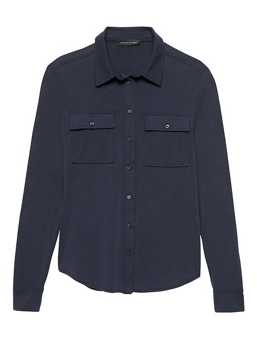 Banana Republic Womens Dillon Classic-fit Sandwash Modal Shirt Navy Size S