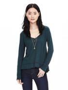 Banana Republic Womens Slubbed Ruffle Hem V Neck Tee Size L - Teal Shadow