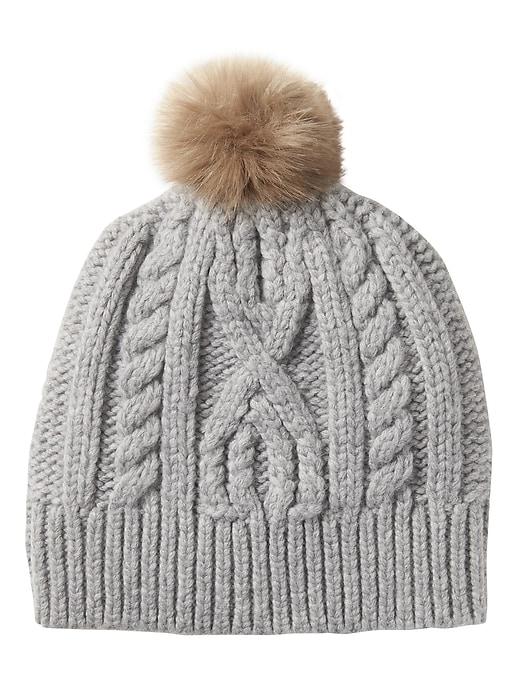 Banana Republic Womens Chunky Cable-knit Pom-pom Beanie Gray Size One Size