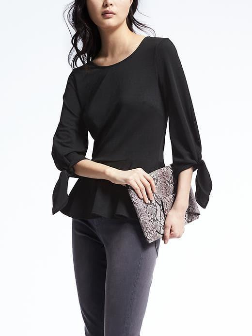 Banana Republic Womens Tie Sleeve Crepe Top - Black