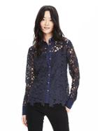 Banana Republic Womens Lace Button Front Blouse Size L - Preppy Navy