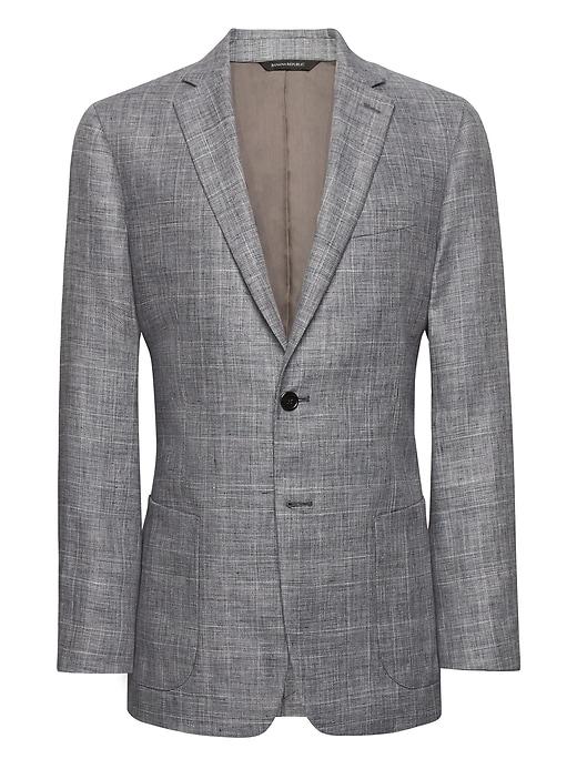 Banana Republic Mens Slim Gray Plaid Linen Suit Jacket Light Gray Size 40