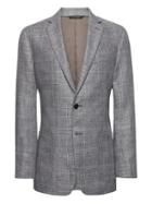 Banana Republic Mens Slim Gray Plaid Linen Suit Jacket Light Gray Size 40