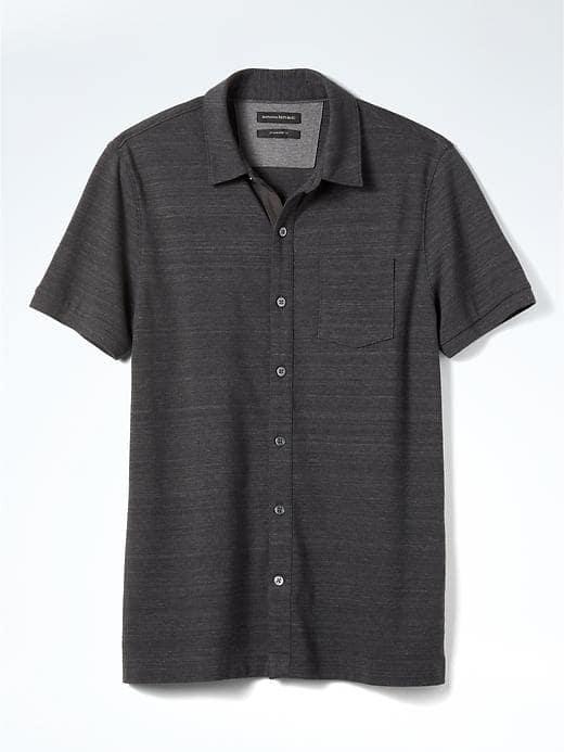 Banana Republic Mens Pique Short Sleeve Shirt - Dark Gray