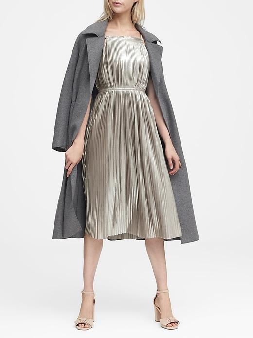 Banana Republic Womens Petite Silver Pleated Fit-and-flare Dress Natural & Rose Gold Size 4
