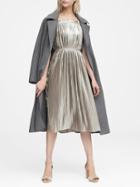 Banana Republic Womens Petite Silver Pleated Fit-and-flare Dress Natural & Rose Gold Size 4
