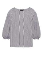 Banana Republic Womens Petite Seersucker Balloon-sleeve Top Pacific Navy Size Xs
